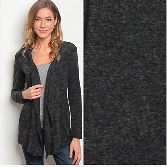 Warm Draped Charcoal Gray Cardigan Sweater SM - Picture 4 of 4